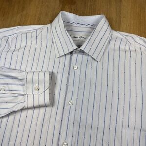 Robert Graham Mens 17.5 38/39 Tall Cotton White Striped Long Sleeve Button Shirt